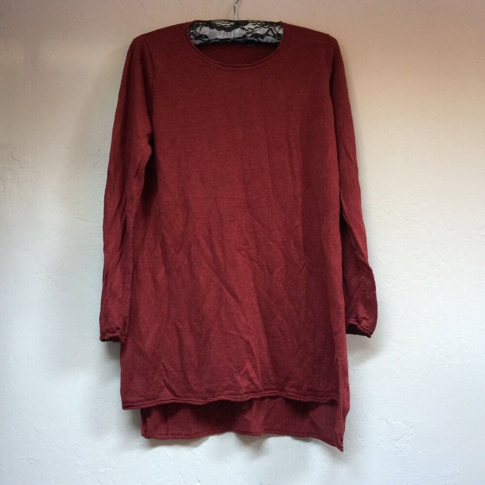 Gudrun Sjöden Womens Long Sleeve Hi-Low Hem Pullover Top Small Red Linen